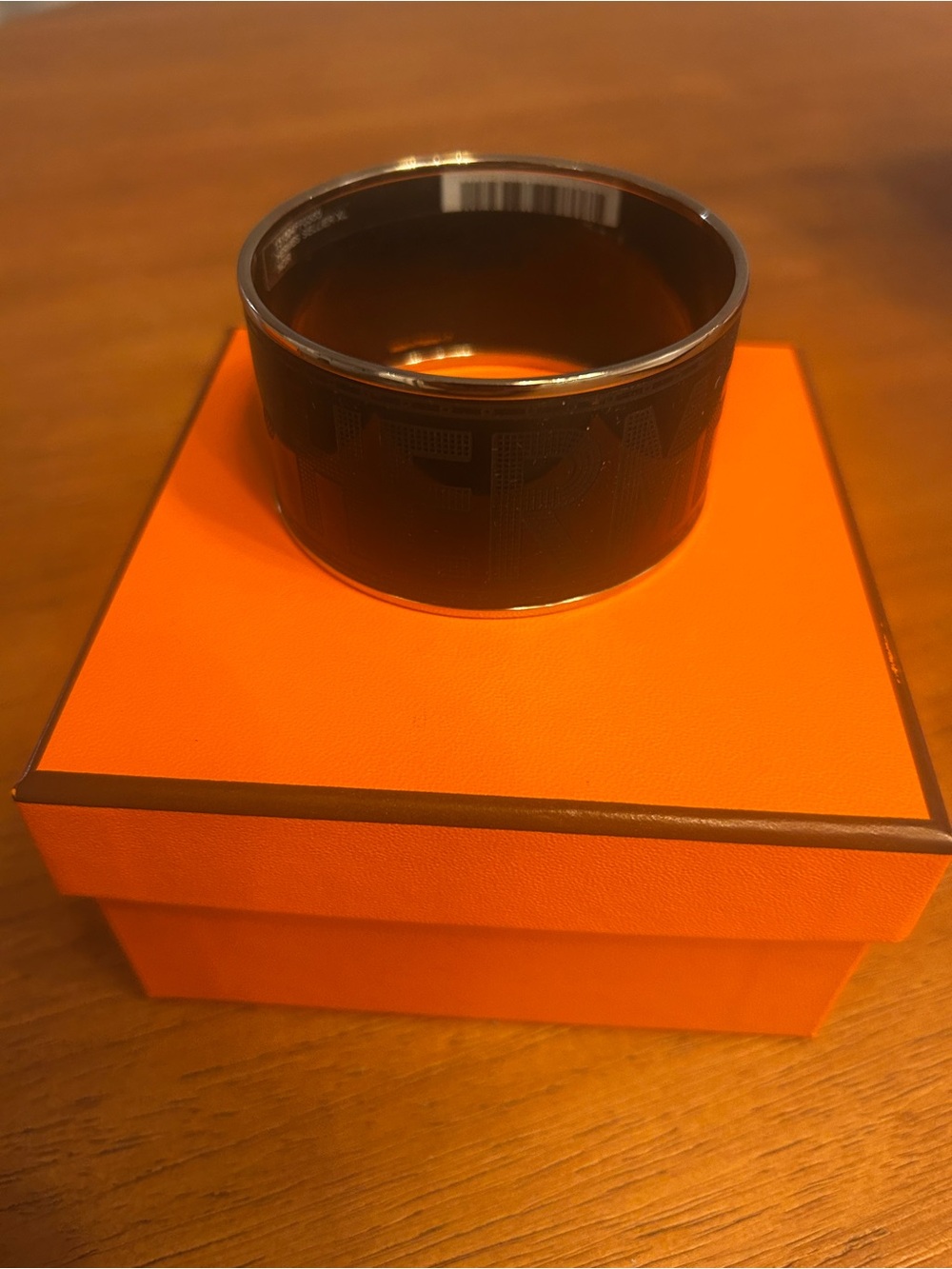 Hermes Black Enamel Wide Cuff Bracelet with Silver palladium. 100% Authentic